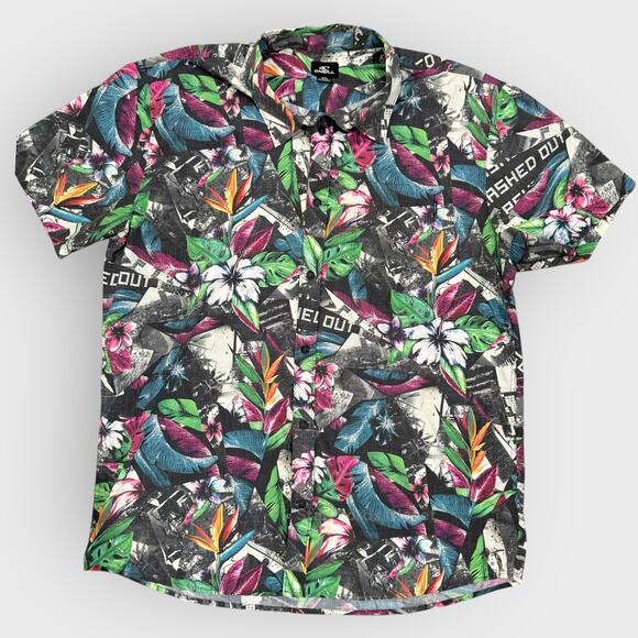 O'Neill Mens XXL Hawaiian Shirt Standard Fit Button Down Abstract Floral Graphic - Picture 1 of 4